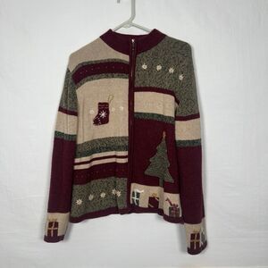 Christopher & Banks XL Christmas Sweater Hand Embroidered Tree Stockings Gifts